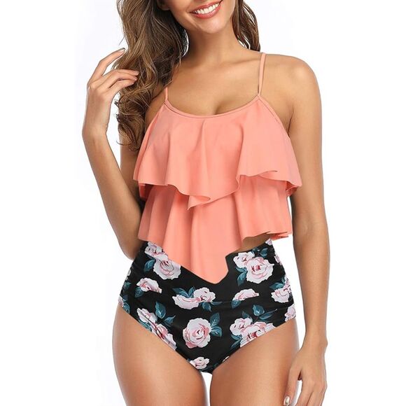 🧡 Adisputent Ruffled Tankini Swimsuit Orange XL NWT - Picture 1 of 8